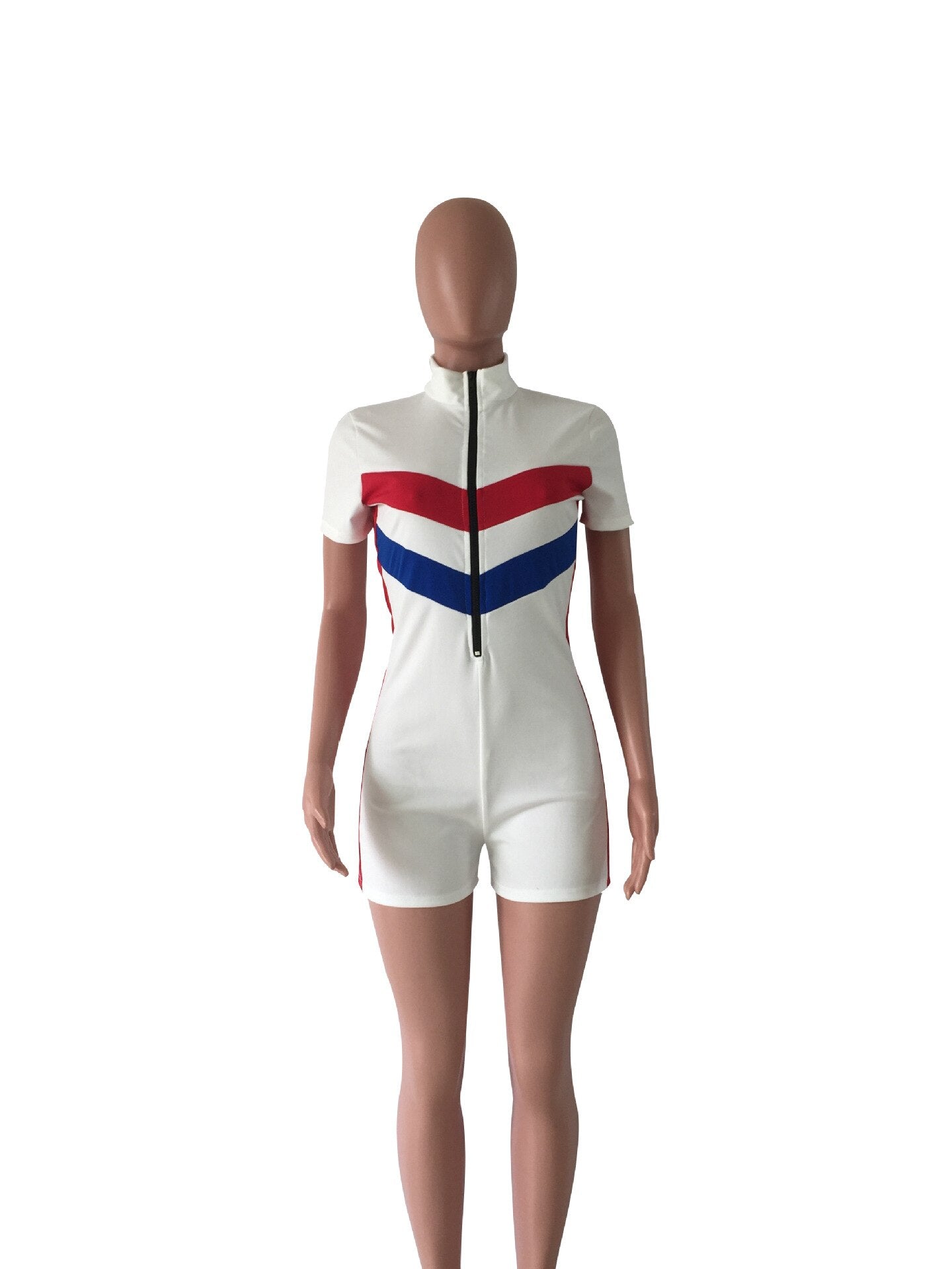 Romper Playsuit Shorts Jumpsuit Women Rumpers Fashion Zipper V Collar Short Sleeve Rompers Overall Leopard Patchwork Bodysuit