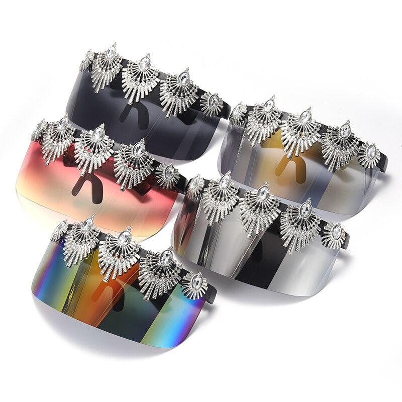 Luxury Brand Goggle Sunglasses Women 2020 One Piece Diamond Sunglasses Rhinestone Sunglasses Mask Men Eyewear Oversized Mirror