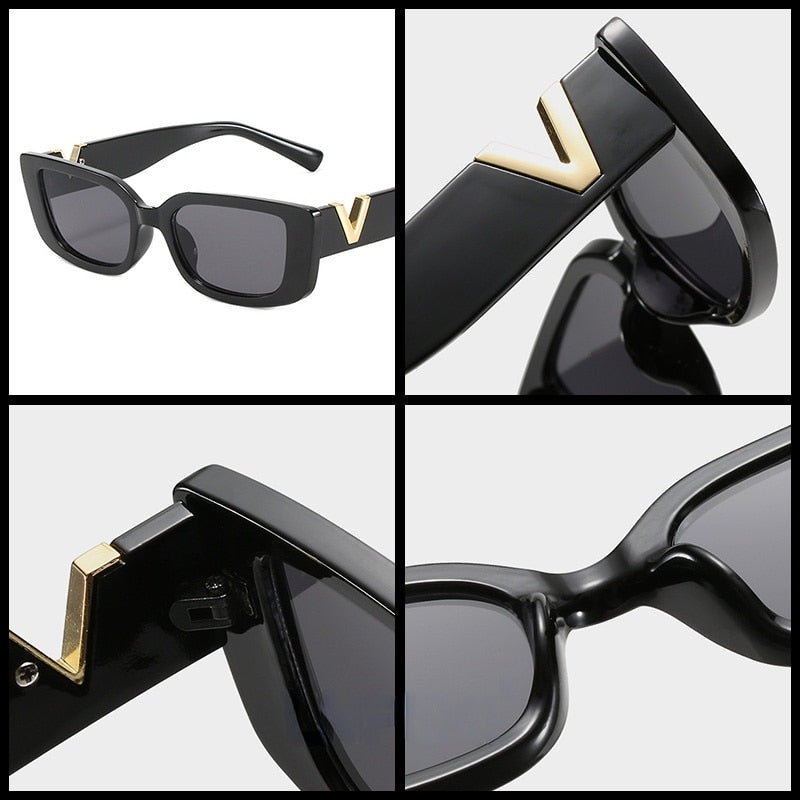 Retro Rectangle Sunglasses Women Brand Designer Cat Eye Small Frame Sun Glasses Ladies Classic Black Square Sunglass Woman UV400