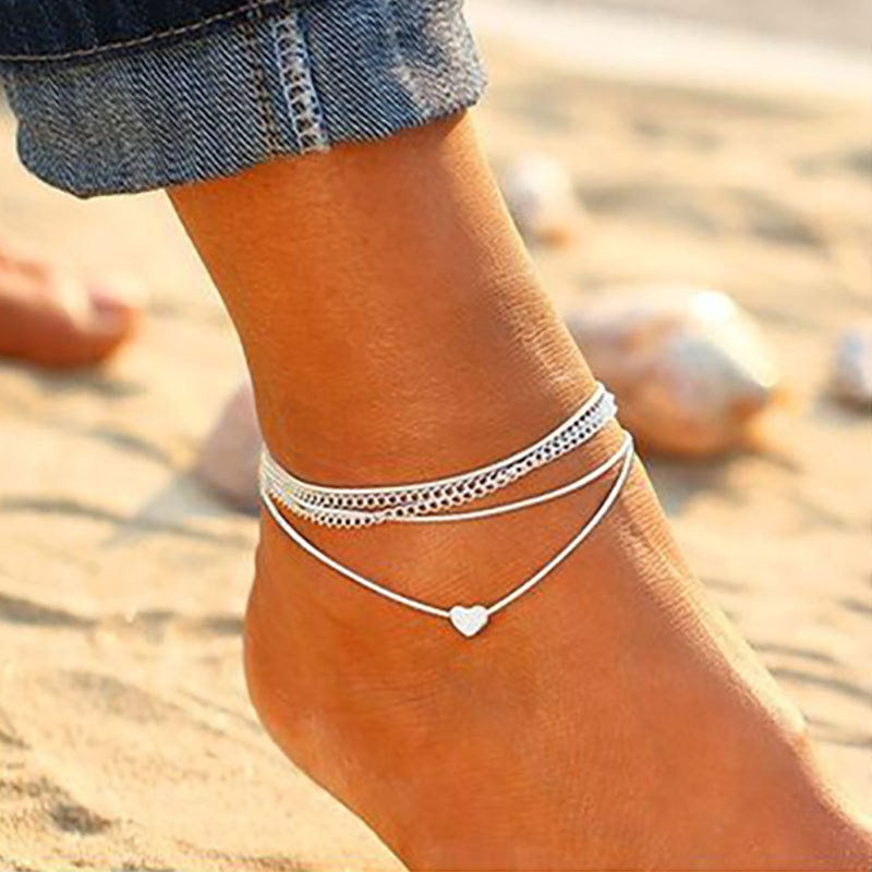 Bohemia Gold Silver Color Chain Ankle Bracelet On Leg Foot Jewelry Boho Pineapple Star Charm Anklet Set For Women Accessories