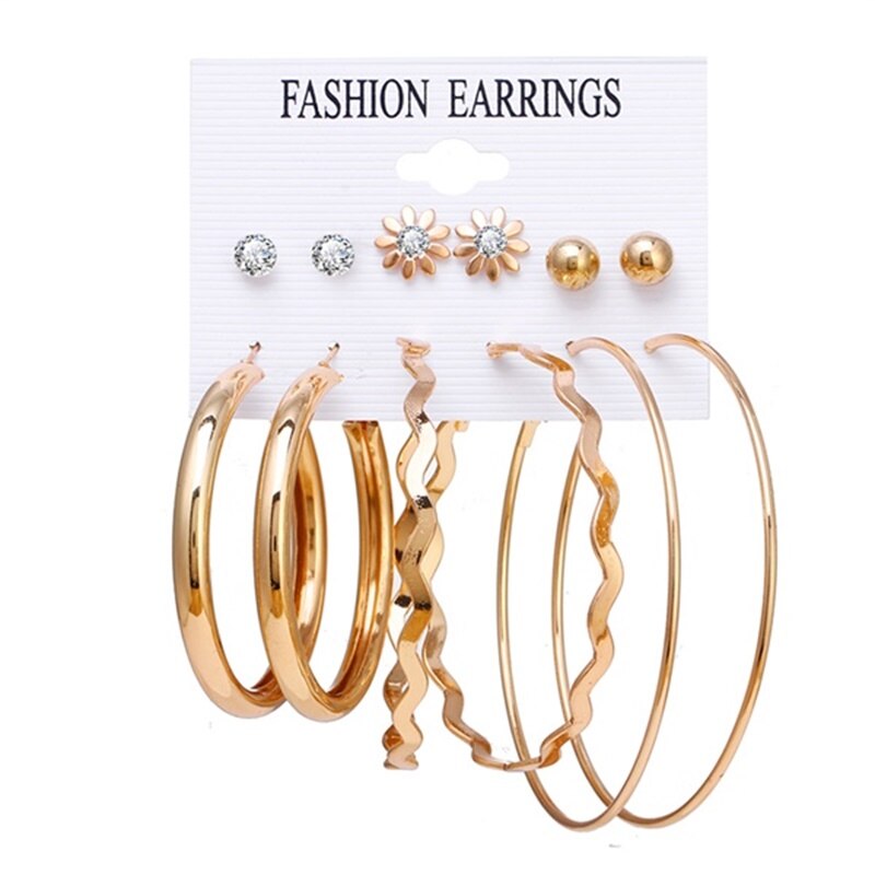 FNIO Statement Gold/Sliver Big Bamboo Circle Hoop Earrings For Women Hip Hop Earrings set Classic Jewelry 3pcs/set