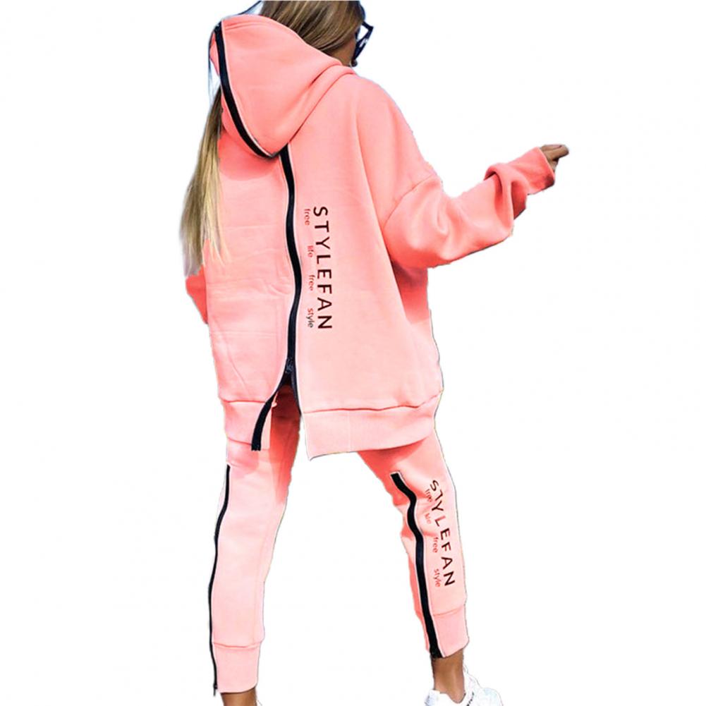 Letter Printing Long Sweater Sweatpants Two Piece Set  Zipper Sweatshirt Pants Running Tracksuit Women Fitness Clothing
