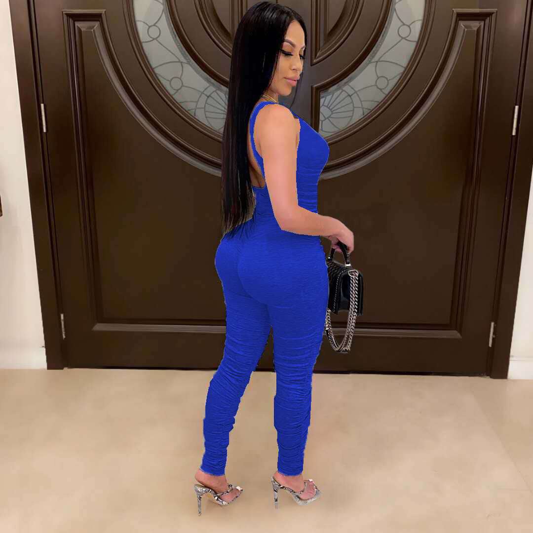 Red Sexy Rompers Jumpsuit Women Fashion V Collar Sleeveless Rumper Jumpsuit Stacked Romper Long Pants Backless Sexy Bodysuit