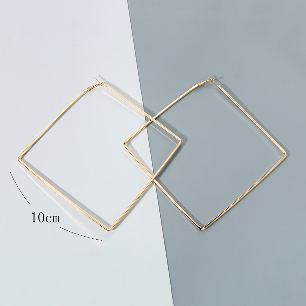 BLIJERY Trendy Oversize Geometric Big Hoop Earrings For Women Basketball Brincos Exaggerated Large Square Earrings Punk Jewelry