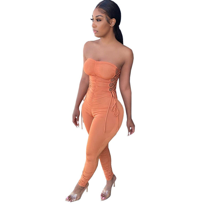 Sexy Off Shoulder Women Jumpsuit Pleated Fitness Streetwear Sleeveless Party Night Long Romper Women Jumpsuit Outfit