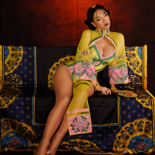 Sexy Chinese Hhanfu Dress Print 2 pieces Set Bodysuit Women Singer Club Prom Birthday Party Performance Festival Dancing  Outfit