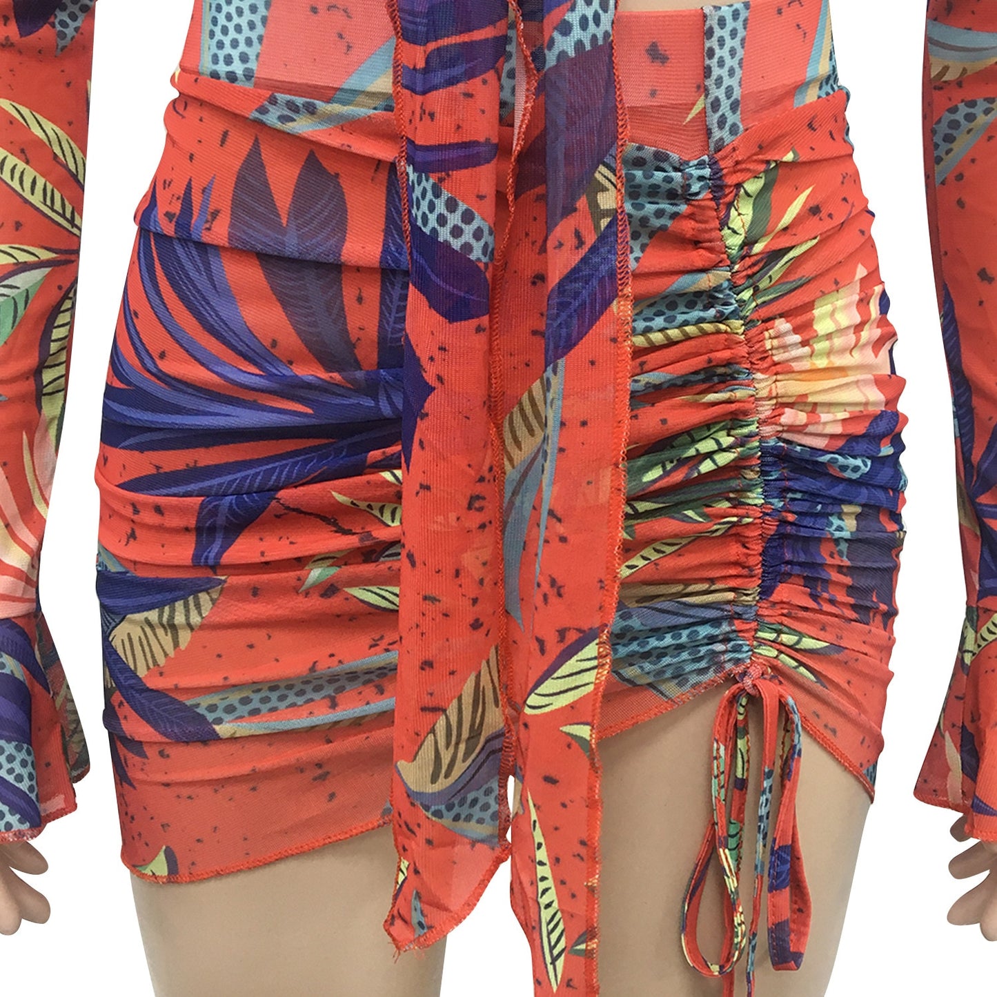 ANJAMANOR Tropical Floral Print Sheer Mesh Matching Skirt Set Sexy Beach Outfits Club Wear Two Piece Set Women 2021 D42-CG17