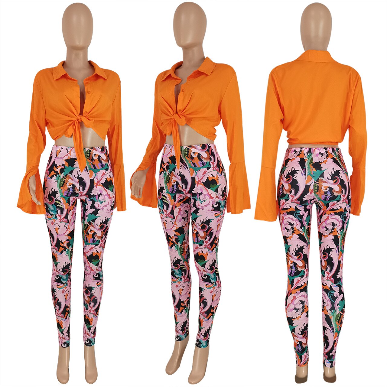 ANJAMANOR Sexy Two Piece Set Crop Top Shirts Printed Leggings Club Outfits for Women Pants Sets Bulk Wholesale Clothing D44-DD30