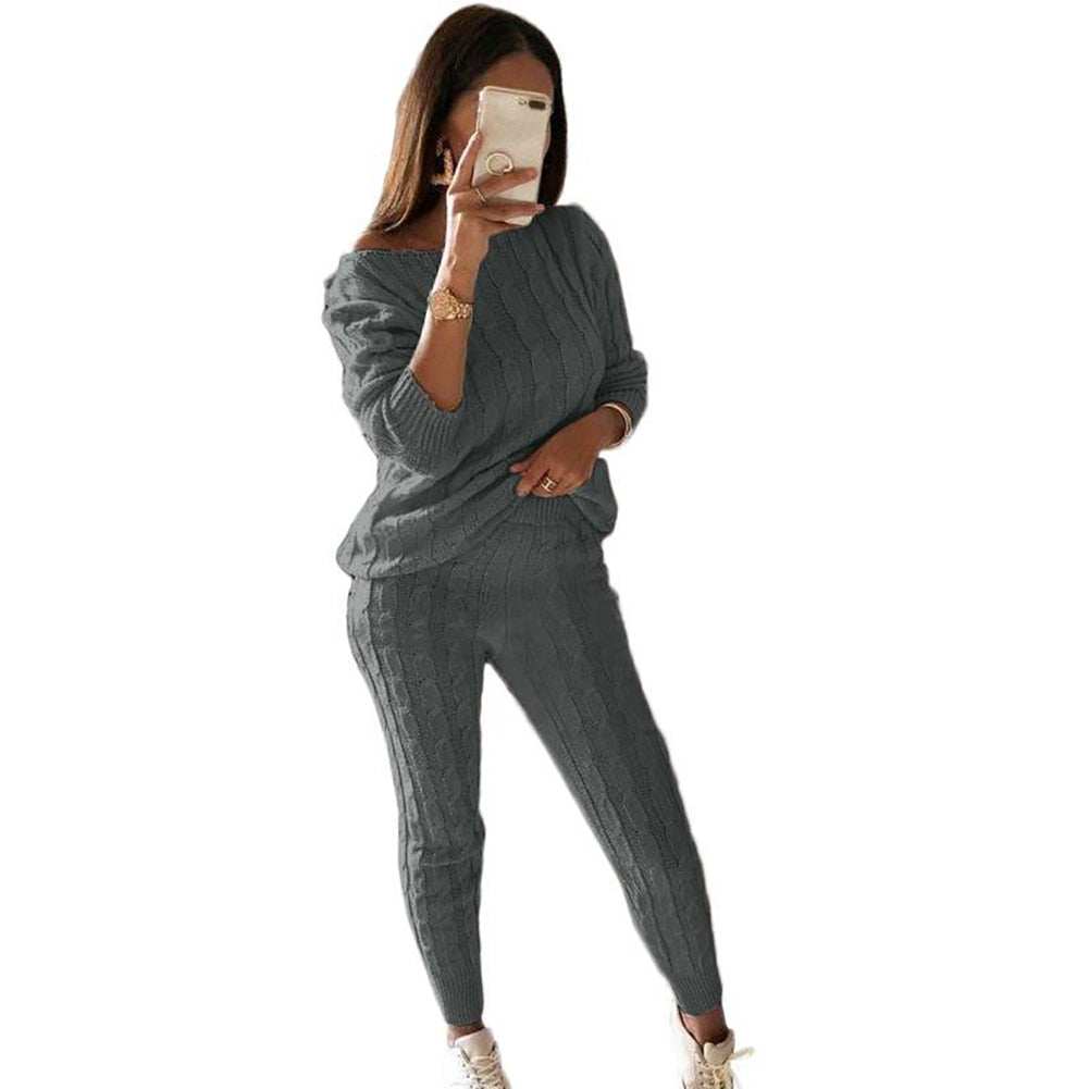 Ladies Knitted Sweaters Pants 2 Pieces Sets Women Fashion Autumn Winter Two Piece Set Knit Outfit Suits Streetwear Tracksuit