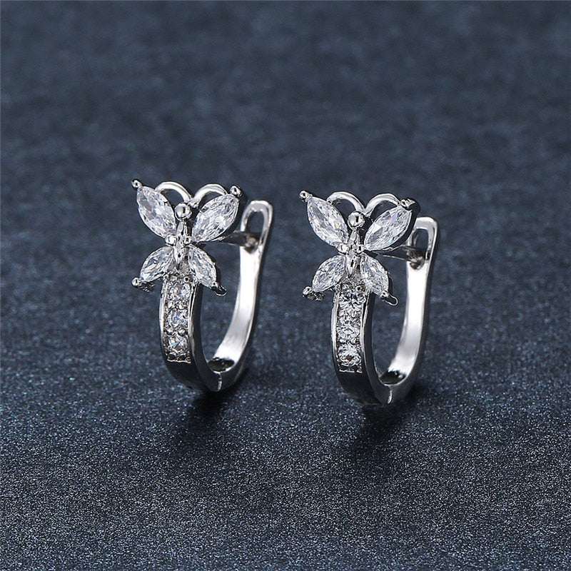 Blaike Cute Butterfly Hoop Earrings For Women AAA Zircon Gold Earring Charming Female Wedding Party Jewelry Birthday Gifts