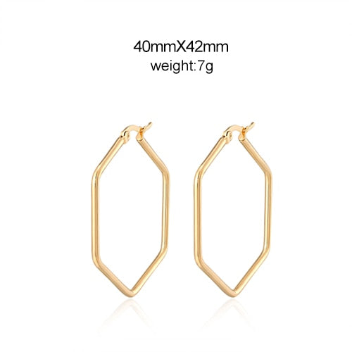 Punk Fashion Ear Jewelry Glossy Hexagon Large Hoop Earrings For Women Girl Large Geometric Exaggeration Loop earrings Trend Gift