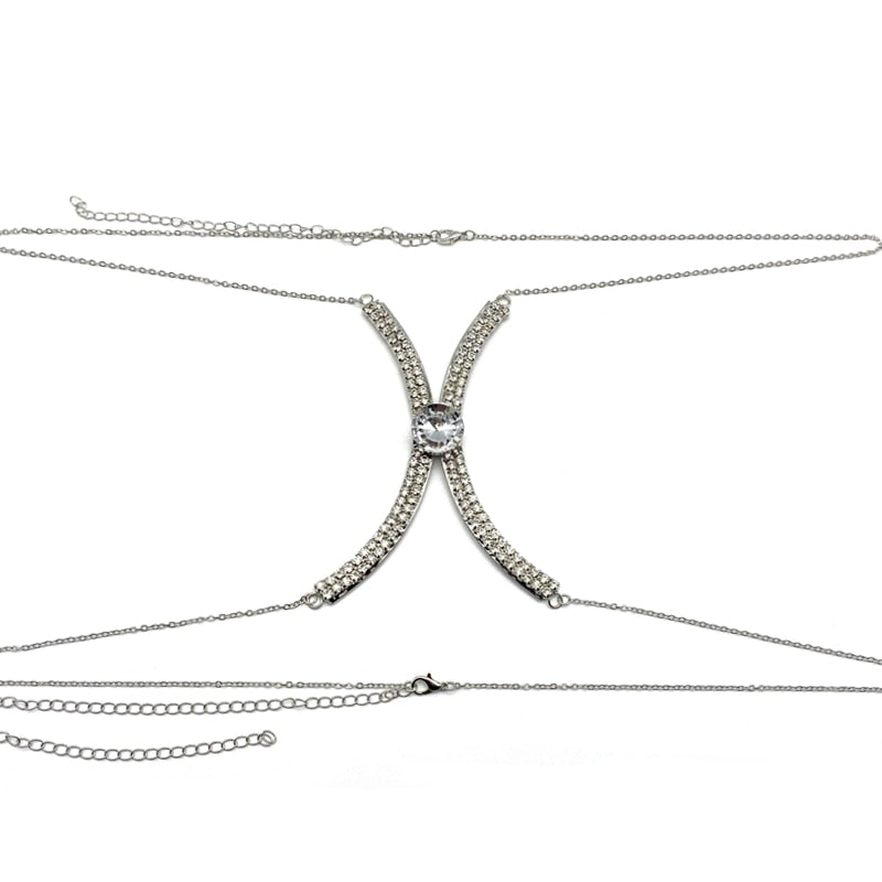 Rhinestone sexy round color crystal breast beauty chain necklace women's nightclub luxury crystal breast chain jewelry accessori