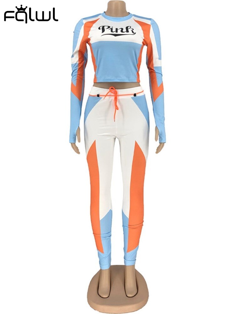 FQLWL Streetwear Tracksuit Joggers Women 2 Two Piece Set Outfits Tshirt Crop Top Female Fall 2020 Sweat suit Matching Sets Women