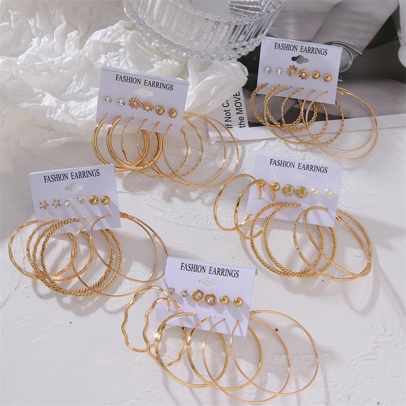 FNIO Statement Gold/Sliver Big Bamboo Circle Hoop Earrings For Women Hip Hop Earrings set Classic Jewelry 3pcs/set