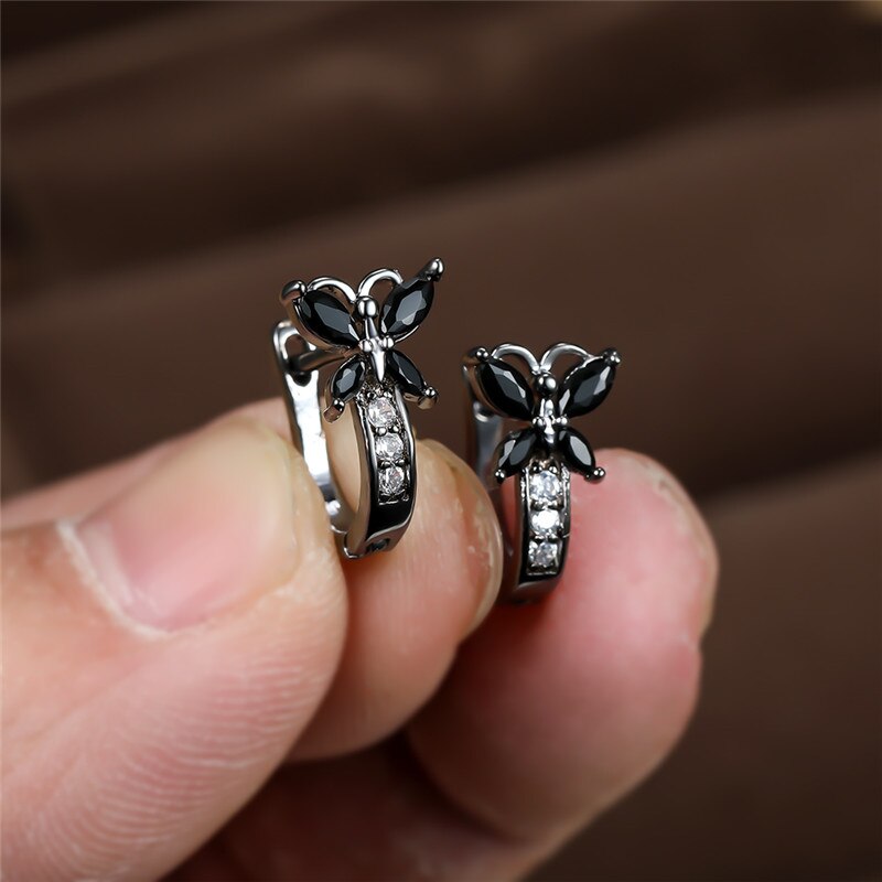 Blaike Cute Butterfly Hoop Earrings For Women AAA Zircon Gold Earring Charming Female Wedding Party Jewelry Birthday Gifts