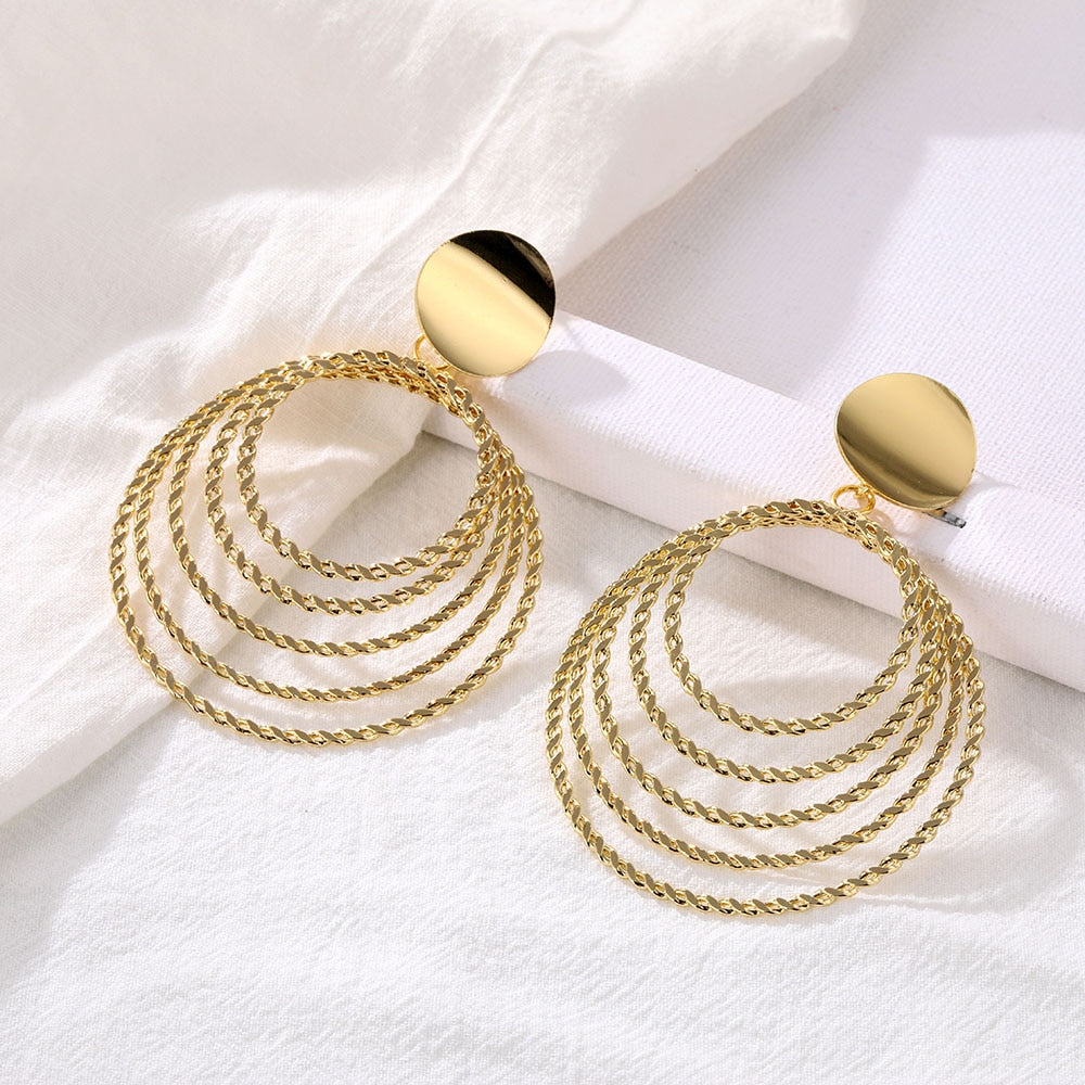 2021 Retro Alloy Metal Round Hoop Earrings for Women Fashion Gold Color Silver Color Bohemian Jewelry Earrings Party Gift