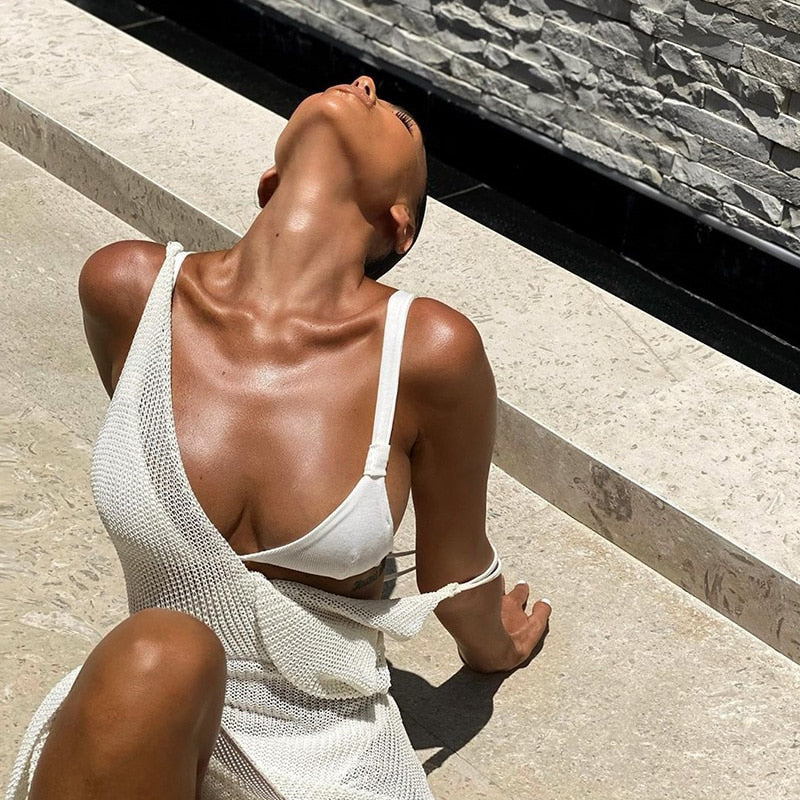 Beach Fishing Net Transparent Solid Dress Sarong Wrap Sexy Bikini Cover-ups Long Tunic Casual Elegant Women Wear Swim Suit Cover