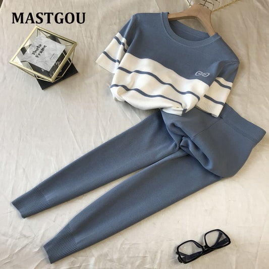 MASTGOU Letter Printing  Summer Women T Shirt Tracksuits Short Sleeve Women Sweater Top Tee Shirt + Pencil Pants Suits Two Piece