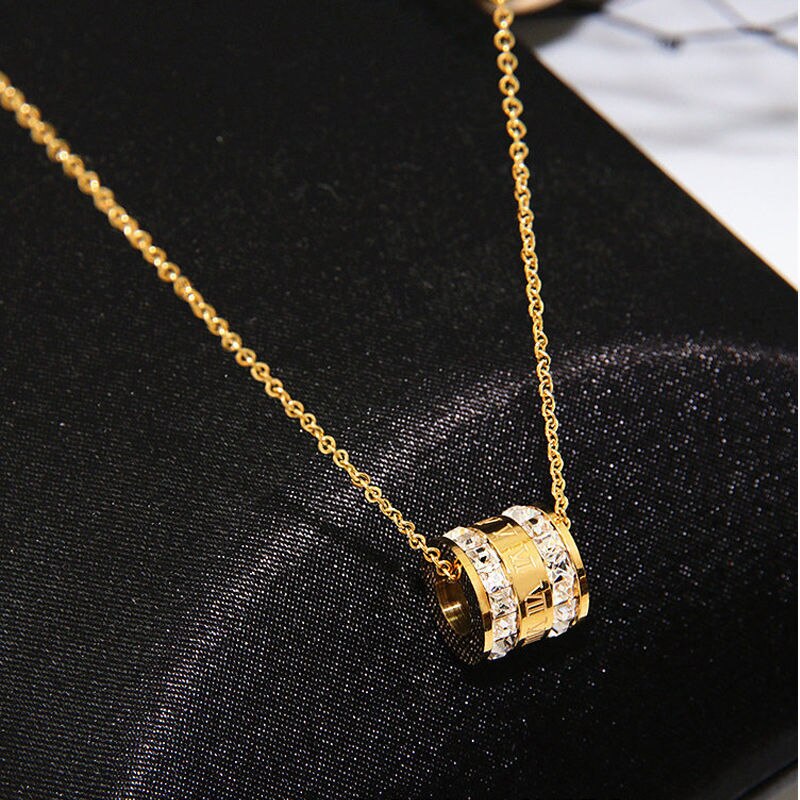 Luxury Famous Brand Jewelry Rose Gold Stainless Steel Roman numeral crystal necklace Female Charm necklace For Women