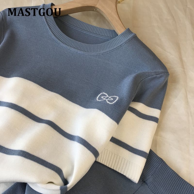 MASTGOU Letter Printing  Summer Women T Shirt Tracksuits Short Sleeve Women Sweater Top Tee Shirt + Pencil Pants Suits Two Piece