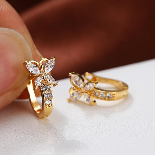 Blaike Cute Butterfly Hoop Earrings For Women AAA Zircon Gold Earring Charming Female Wedding Party Jewelry Birthday Gifts