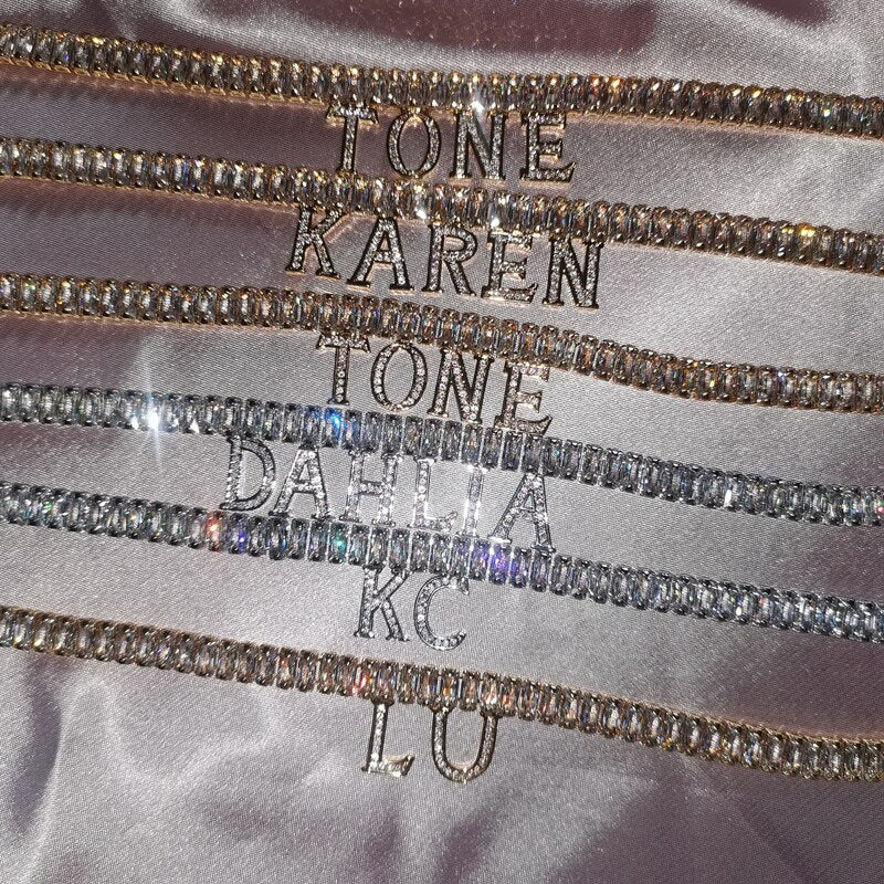Personalized Custom Name Bracelet Anklet Letters Silver Plating  Tennis Chain Adjustable Bracelet for Women