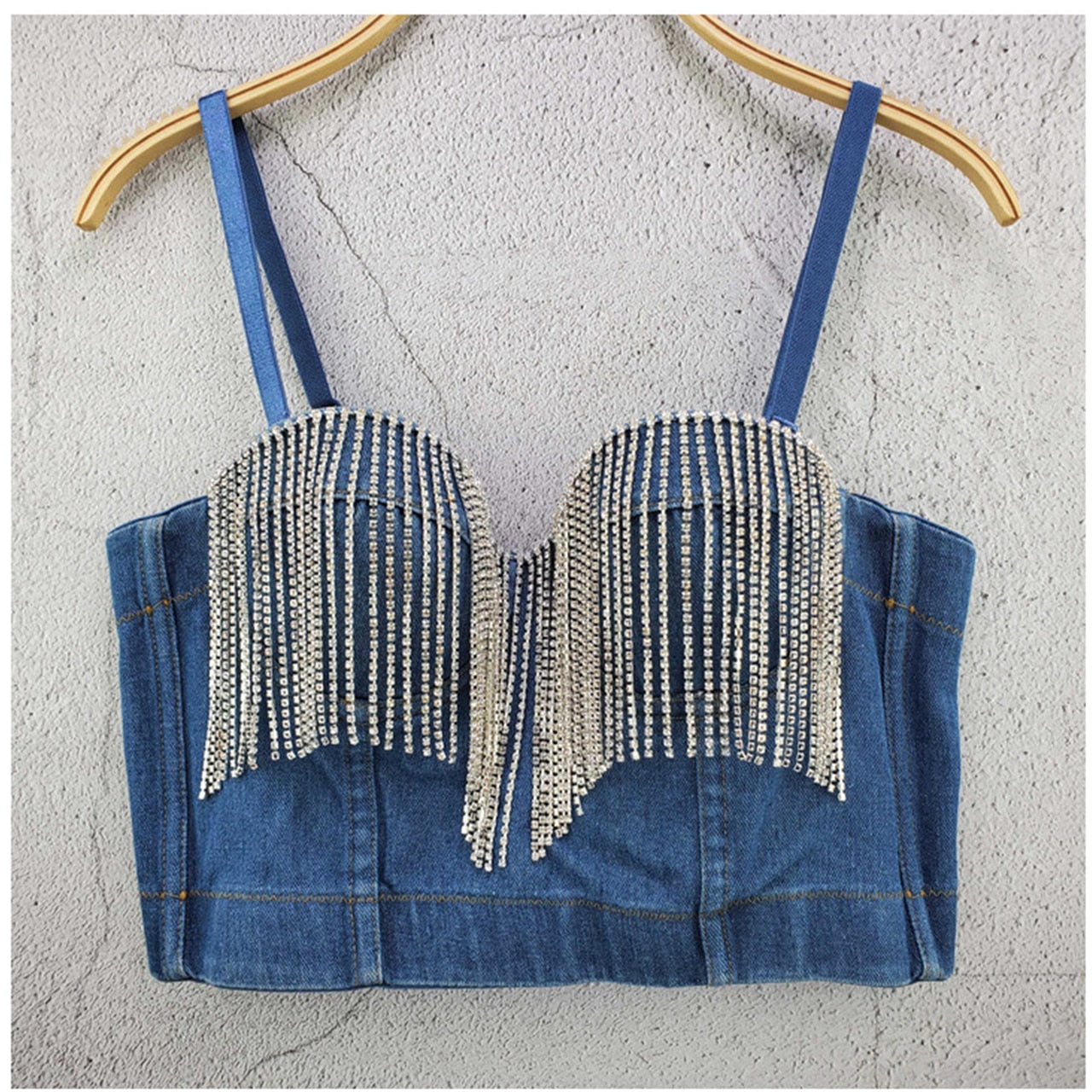 SXTHAENOO Fashion Sexy Denim Jeans Women's Button Bustier Bra Night Club Party Cropped Top Vest Plus Size