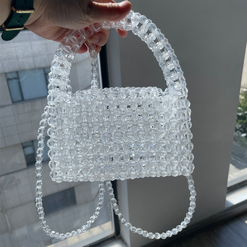 Long Chain Customized Green Bead Bag Hand-woven Celebrity Handbags Unique Design Ladies Party Bag Top-handle Purses and Handbags