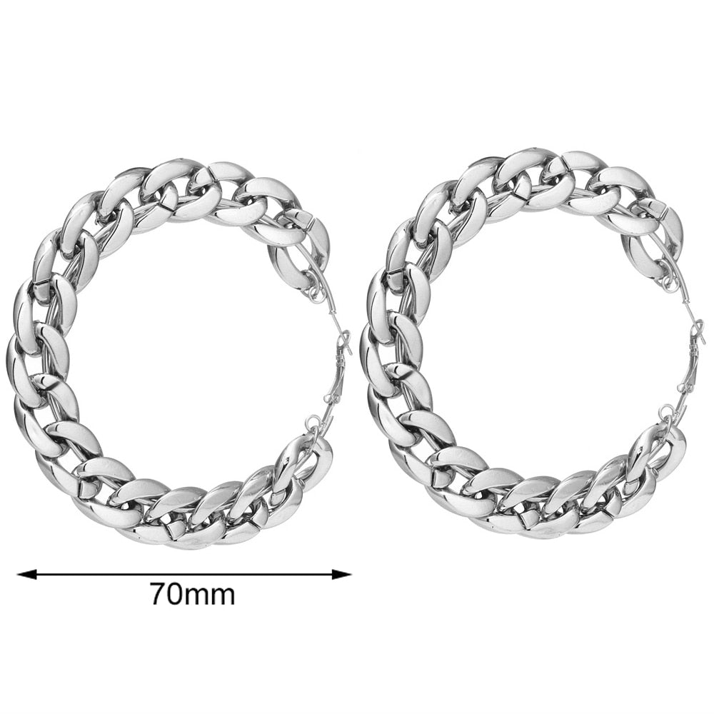 FNIO Statement Gold/Sliver Big Bamboo Circle Hoop Earrings For Women Hip Hop Earrings set Classic Jewelry 3pcs/set