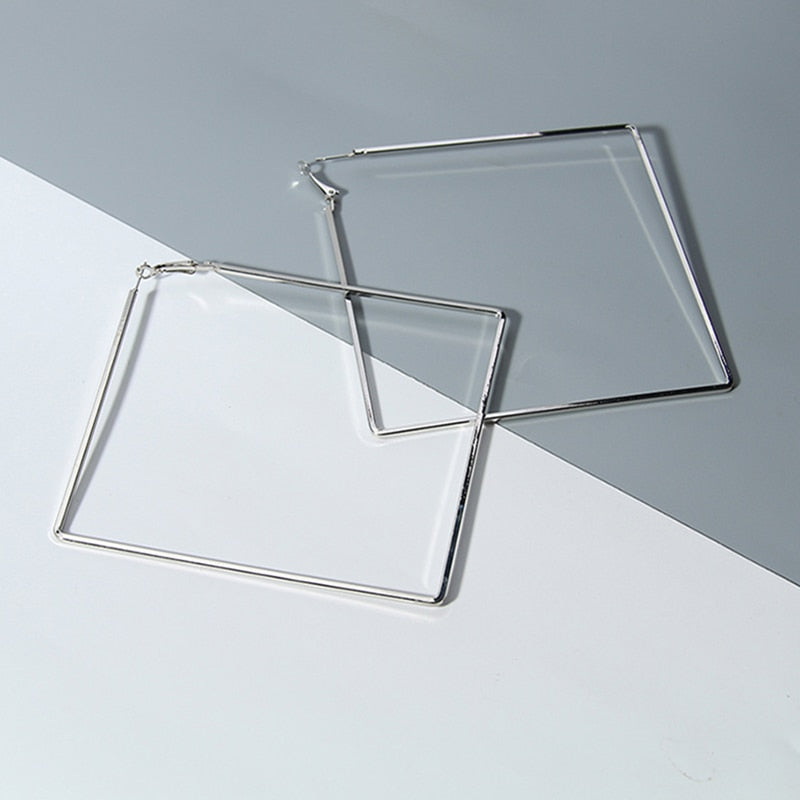 BLIJERY Trendy Oversize Geometric Big Hoop Earrings For Women Basketball Brincos Exaggerated Large Square Earrings Punk Jewelry