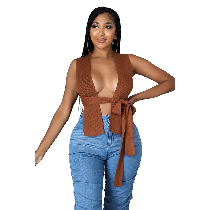 Women Sweater Vest Solid Sleeveless Hollow Out Knit Ribbed Stretchy Crop Tank Sweater Tops Sexy Fashion Streetwear Women Outfits