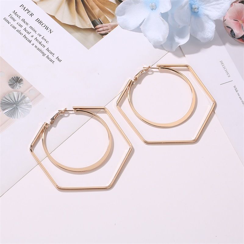 BLIJERY Trendy Oversize Geometric Big Hoop Earrings For Women Basketball Brincos Exaggerated Large Square Earrings Punk Jewelry
