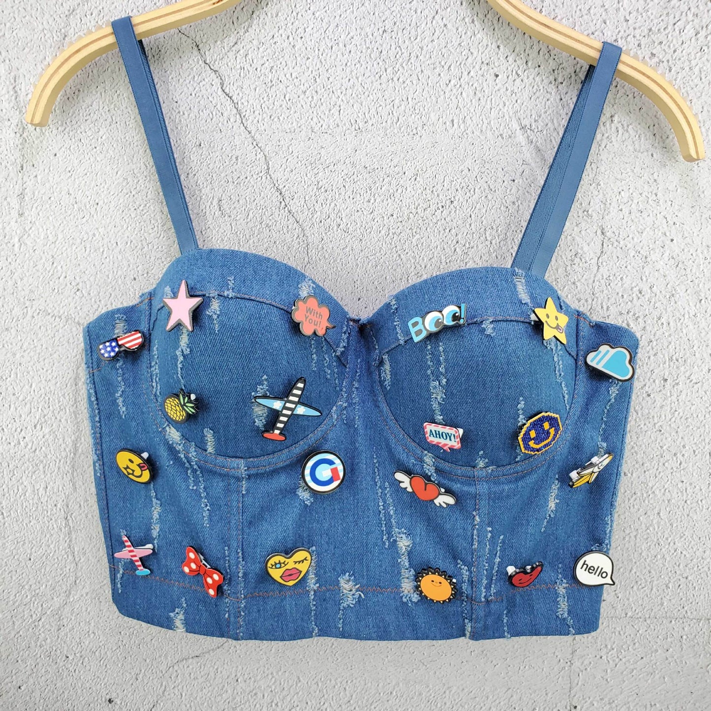 SXTHAENOO Fashion Sexy Denim Jeans Women's Button Bustier Bra Night Club Party Cropped Top Vest Plus Size