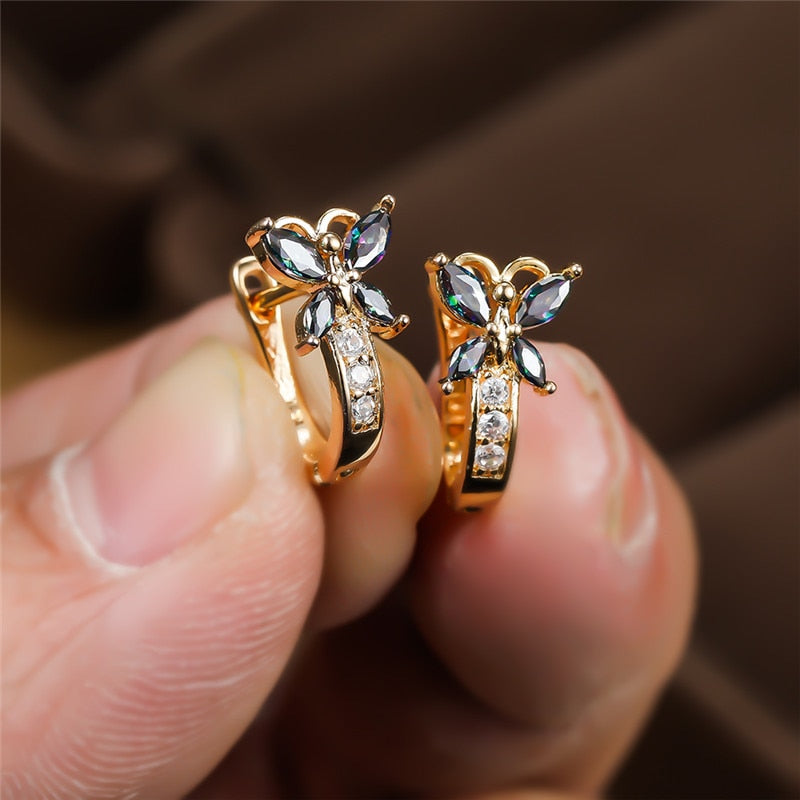 Blaike Cute Butterfly Hoop Earrings For Women AAA Zircon Gold Earring Charming Female Wedding Party Jewelry Birthday Gifts