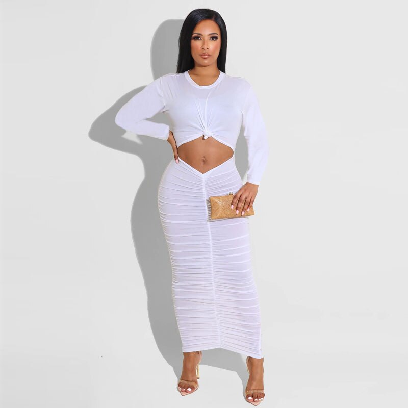 Sexy Long Pleated Dress Women Hollow Out Draped Bodycon Sundress Party Club Dresses Summer Clothings 2021