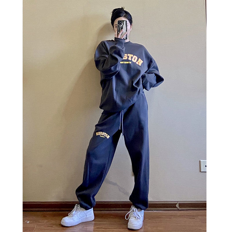 Fashion leisure sports suit women 2021 spring and autumn new American hip-hop style loose sweater and trousers two-piece suit
