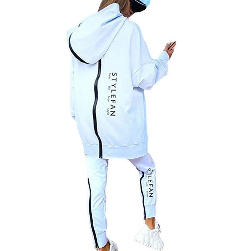 Letter Printing Long Sweater Sweatpants Two Piece Set  Zipper Sweatshirt Pants Running Tracksuit Women Fitness Clothing
