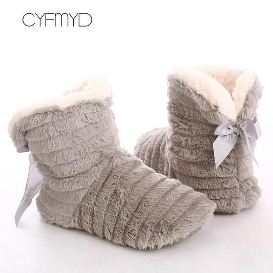 Women's shoes Fur slippers for home 2021 Butterfly-knot Furry house shoes Bedroom slippers girls warm soft indoor Boots Slippers