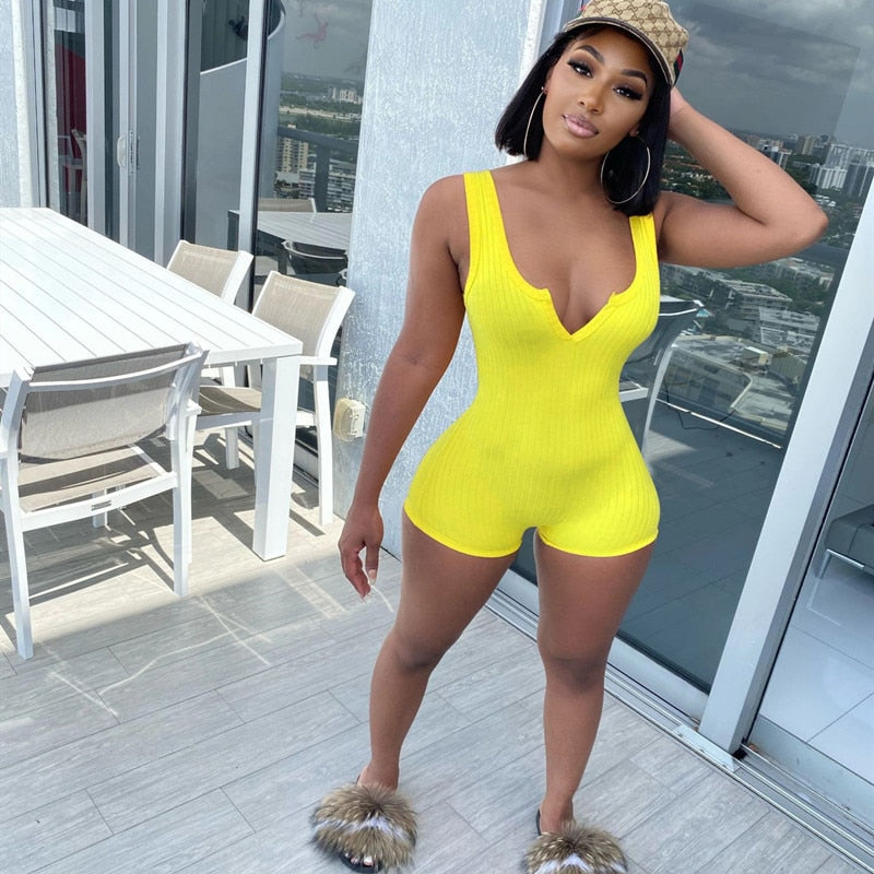 hirigin Fitness Casual Playsuit Bodysuit Women Clothes Sleeveless V-neck Rompers Women Jumpsuit Shorts Sportwear Overalls 2021