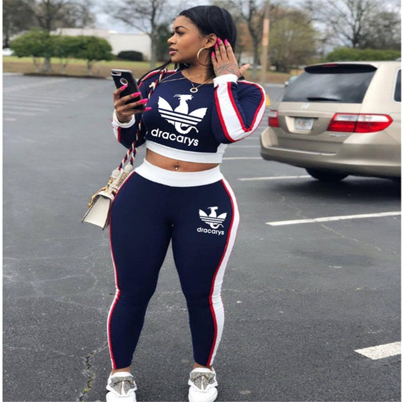 2020 Fall Winter Women Sport Fitness 2 Two Piece Set Outfits Long Sleeve Crop Tops Tshirt Leggings Pants Set Bodycon Tracksuit