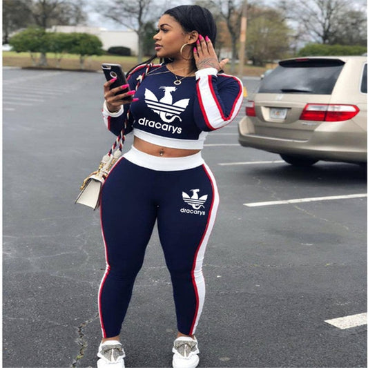 2020 Fall Winter Women Sport Fitness 2 Two Piece Set Outfits Long Sleeve Crop Tops Tshirt Leggings Pants Set Bodycon Tracksuit