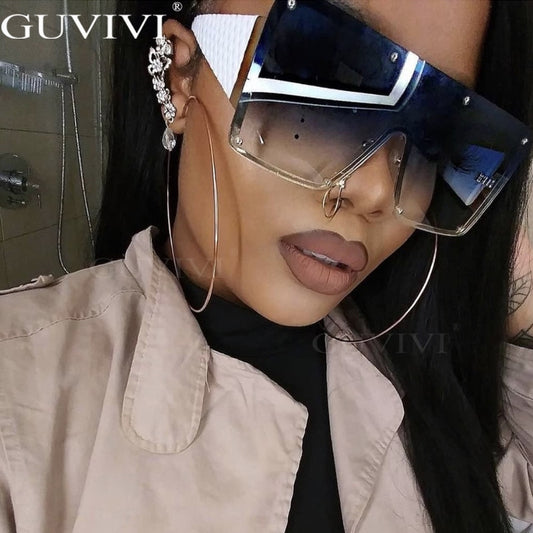 Square Oversized  Sunglasses Women 2020 Rivet Goggle Sunglasses Men Gradient One Piece Vintage Sunglasses Brand Designer UV400