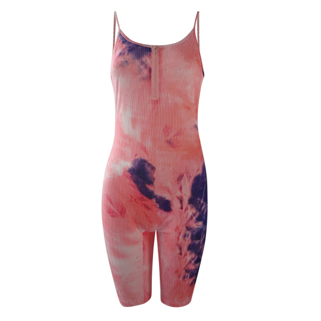 Sexy Jumpsuit Romper Shorts Playsuit Womens Sleeveless Slim Tie-Dye Bodycon Sports Shorts Jumpsuit Summer Women Clothing