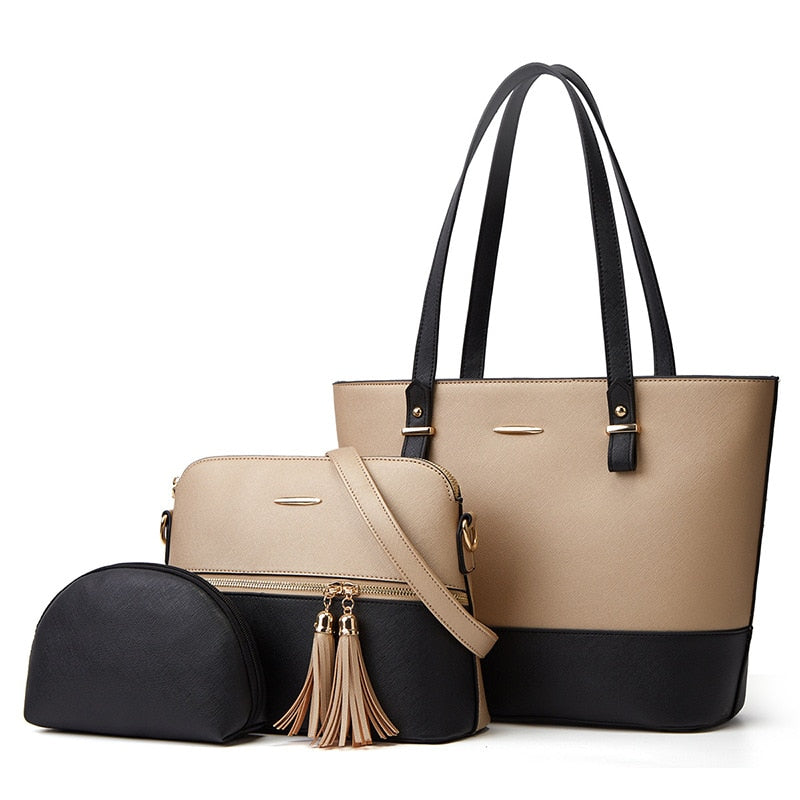 Large Capacity Women Pu Leather Handbags Fashion Ladies Shoulder Crossbody Bags for Women Casual 3 Pieces Set Tote Messenger Bag