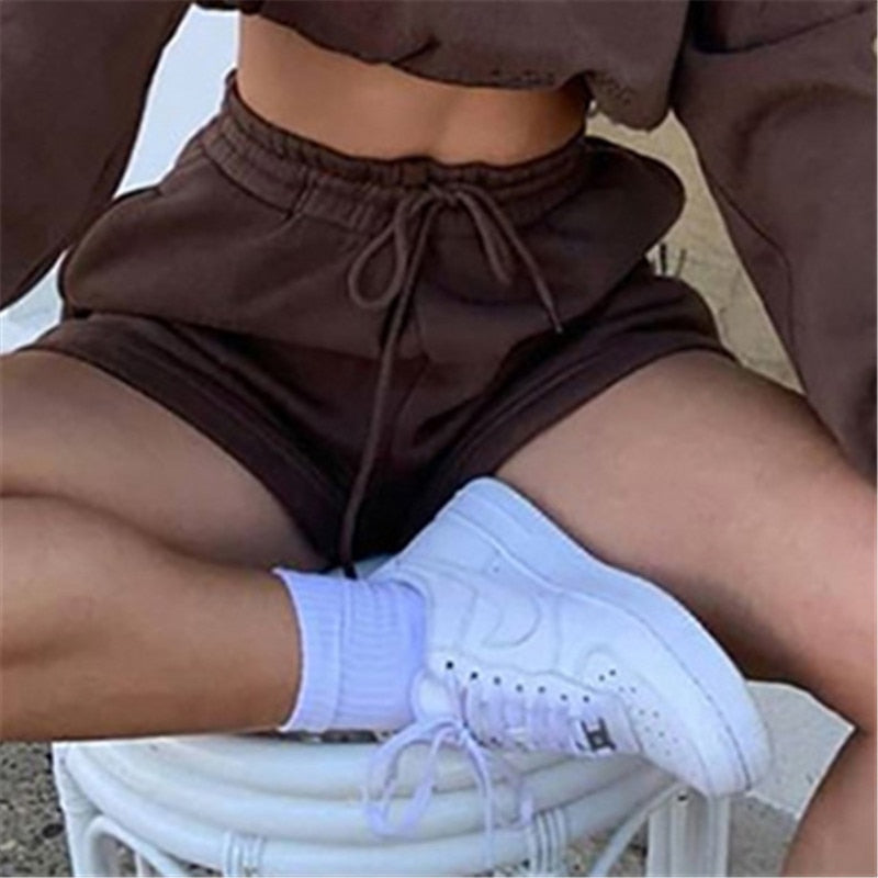 NCLAGEN Letter Embroidery Women Loose Casual Sweatshirt Fleece Pullovers And Drawstring Shorts Two Pieces Set Thick Tracksuit