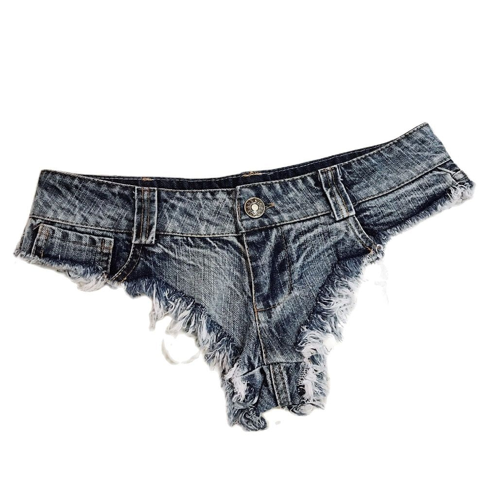 2021 New Women Sexy Low Waist Hole Tassel Denim Shorts Jeans Thong Short Feminino