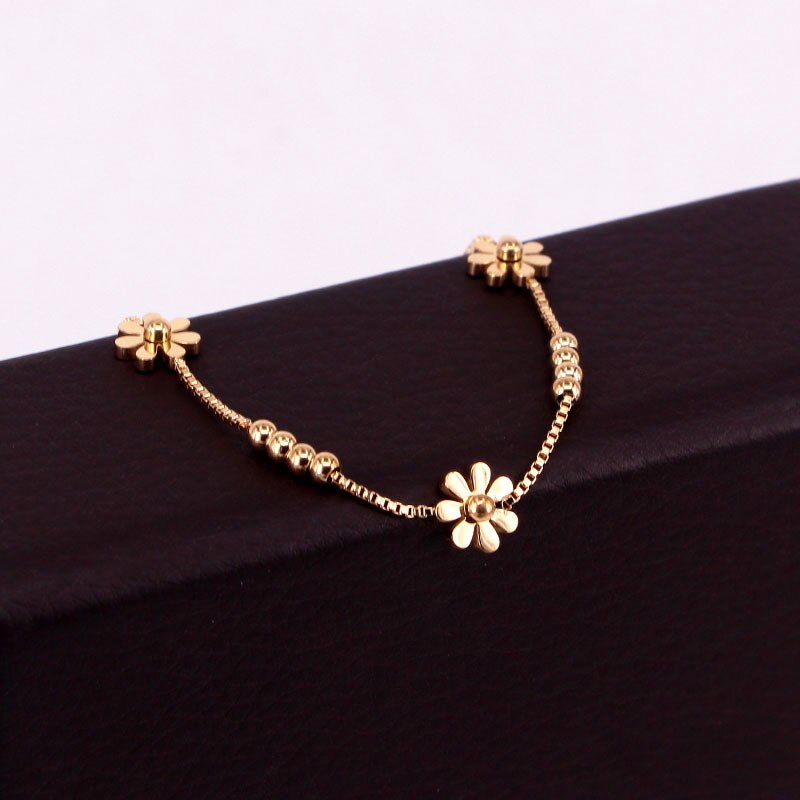 High Quality Box Chain Chrysanthemum And Beads Woman Anklet Top Quality Stainless Steel Gold And Rose Gold Color Anklet Gift