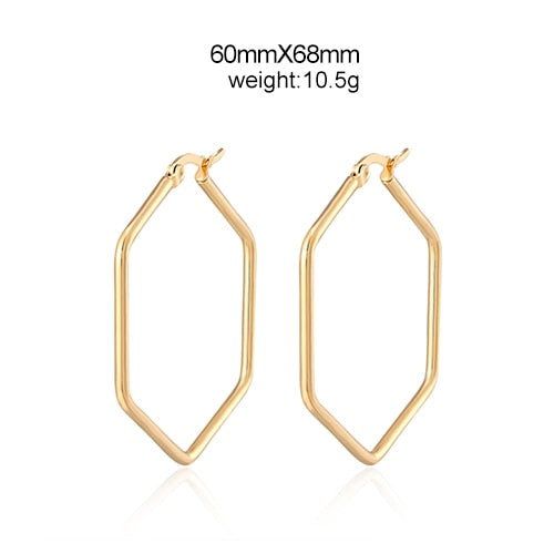 Punk Fashion Ear Jewelry Glossy Hexagon Large Hoop Earrings For Women Girl Large Geometric Exaggeration Loop earrings Trend Gift