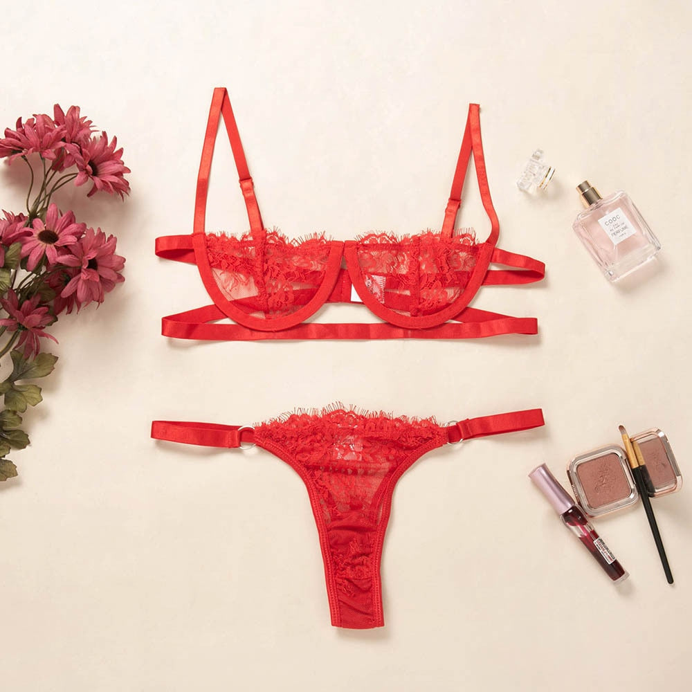 Ellolace Lingerie Women's Underwear Sexy Erotic Underwire Bra Brief Set Women 2 Pieces Short Skin Care Kits Breves Exotic Sets