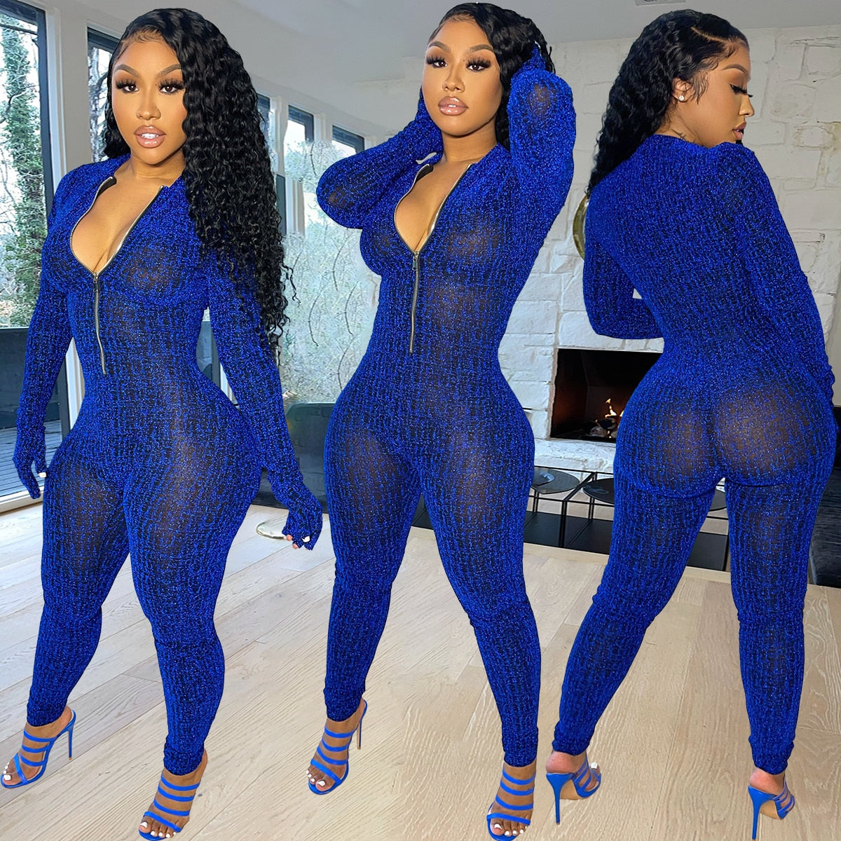 Glitter Silk Striped Fitness Rompers Womens Jumpsuits Workout Sporty Active Wear Fashion Long Sleeve Zipper Bodycon Jumpsuits
